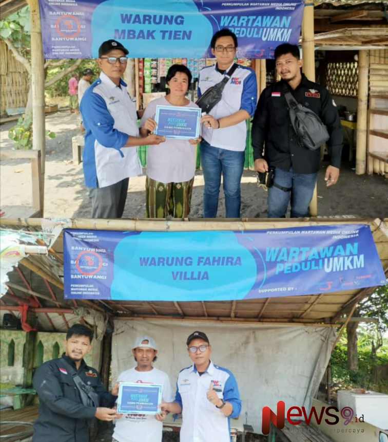 Foto: Perkumpulan Wartawan Media Online Indonesia (PW-MOI) DPD Banyuwangi, saat memberikan bantuan kepada para pelaku UMKM, @by_News9.id