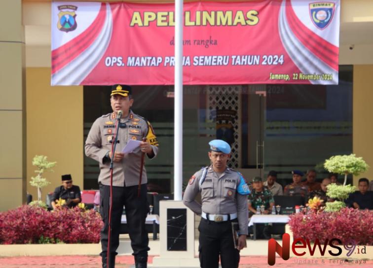 Foto: Kapolres Sumenep, AKBP Henri Noveri Santoso, saat memimpin Apel Linmas Operasi Mantap Praja Semeru 2024, @by_News9.id