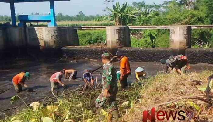Babinsa Sumbersari Bersama Warga Kerja Bakti Pembersihan Dam Blukon Persil 