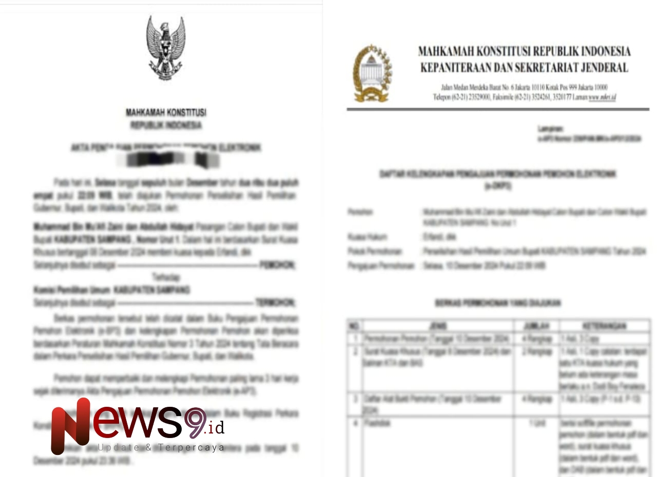 Foto: Kepastian hak Konstitusi yang ditempuh oleh Paslon 01 (MANDAT) ke MK, @by_News9.id