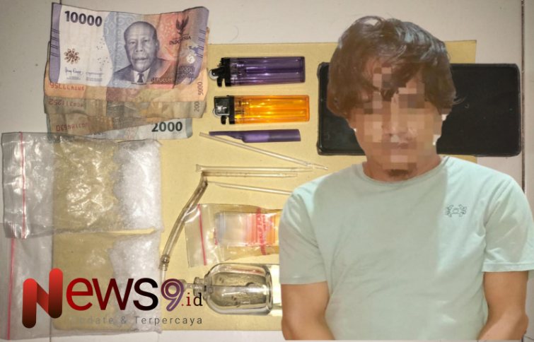 Foto: Tersangka berinisial HU (39), berikut barang bukti yang diamankan, @by_News9.id