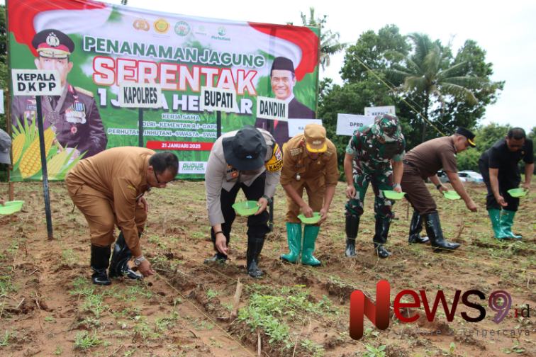 Foto: Forum Komunikasi Pimpinan Daerah (Forkopimda) Kabupaten Sumenep menggelar aksi penanaman jagung bersama di Desa Ellak Daya, @by_News9.id