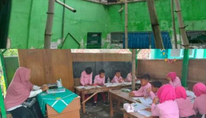 Atap Roboh, Siswa SDN Pangongsean 1 Sampang Belajar di Tempat Parkir