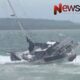 Foto: Kapal pesiar jenis yacht bernama Australian, yang berasal dari Australia, saat mengalami kerusakan mesin di tengah laut. @by_News9.id