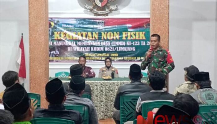 Satgas TMMD ke-123 Kodim 0821/Lumajang Bersama Kasat Binmas Polres Lumajang Gelar Penyuluhan Kamtibmas di Desa Burno