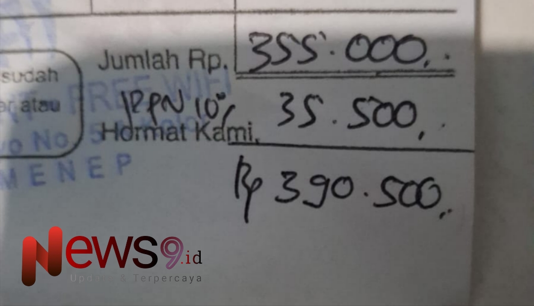 Foto : Bukti menerapkan Pajak Barang dan Jasa Tertentu (PB1) sebesar 10% yang dibebankan kepada konsumen. @by_News9.id