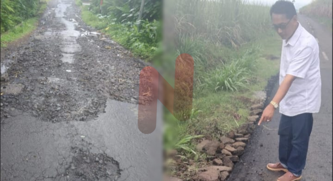 Foto: Sebagian kecil contoh jalan yang rusak di Kabupaten Lumajang, Ketua LSM AMPEL (kanan). @by_News9.id