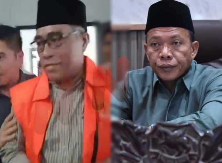 Foto: Kepala Desa Kangayan, Arsan yang ditahan oleh Lejari Sumenep, dan Dul-Siam (kanan) yang merupakan kader PKB dan masih aktif sebagai anghota dewan. @by_News9.id