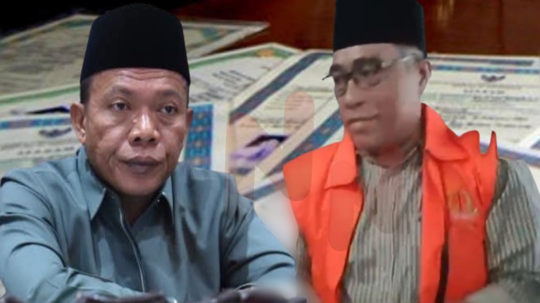 Foto: Arsan, Kepala Desa Kangayan, (kanan) dan Du-Siam diduga kuat terlibat dalam kasus ijazah palsu. @by_News9.id