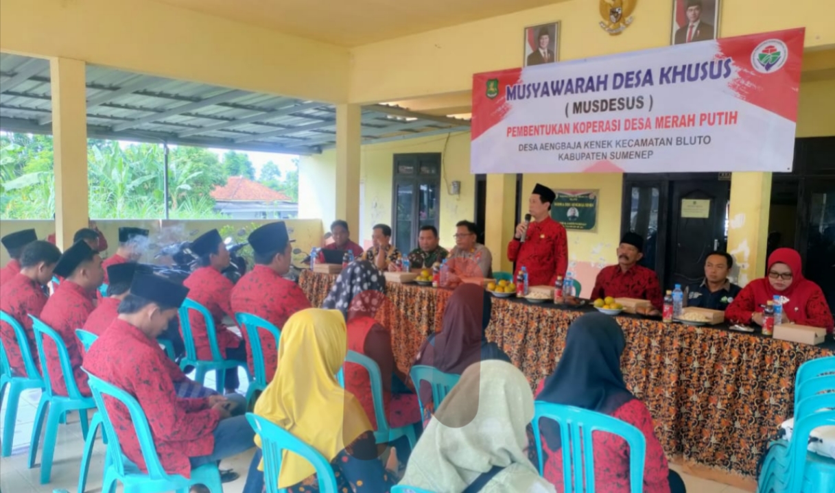 Foto: Camat Bluto bersama Pemerintah Desa Aengbaja Kenek, saat menggelar Musdesus pembentukan Koperasi Desa Merah Putih. @by_News9.id