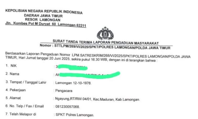 FOTO: Bukti Surat Laporang yang asli. @by_News9.id
