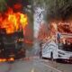 Foto: Insiden kebakaran hebat sebuah bus antarkota. @by_News9.id