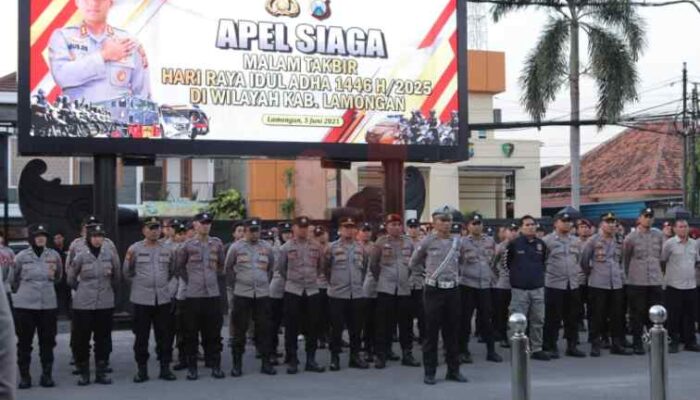 Polres Lamongan Gelar Apel Siaga Pengamanan Malam Takbir Idul Adha 1446 H 