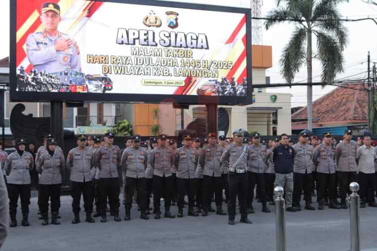 Foto: Apel siaga malam takbir Hari Raya Idul Adha 1446 H/2025, Polres Lamongan. @by_News9.id