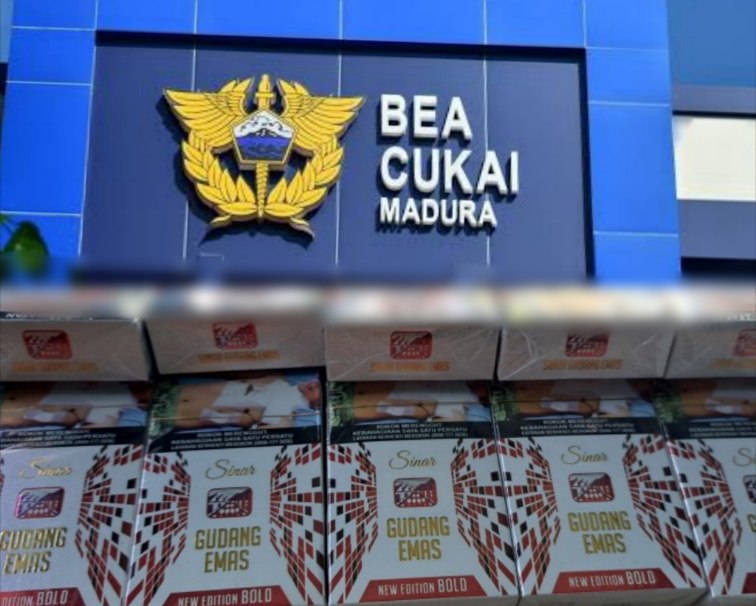 FOTO: Kantor Bea Cukai Madura dan Rokok ilegal tanpa dilekati pita cukai merek Sinar Gudang Emas, @by_News9.id