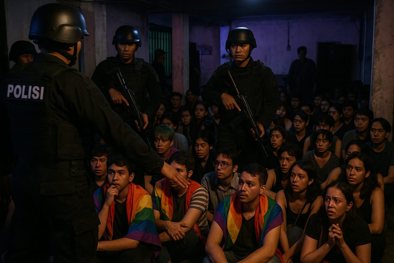 FOTO: (ilustrasi) Polisi saat menggerebek pesta gay berkedok pentas atau kontes 'The Big Star' di kawasan Puncak, Bogor. @by_News9.id