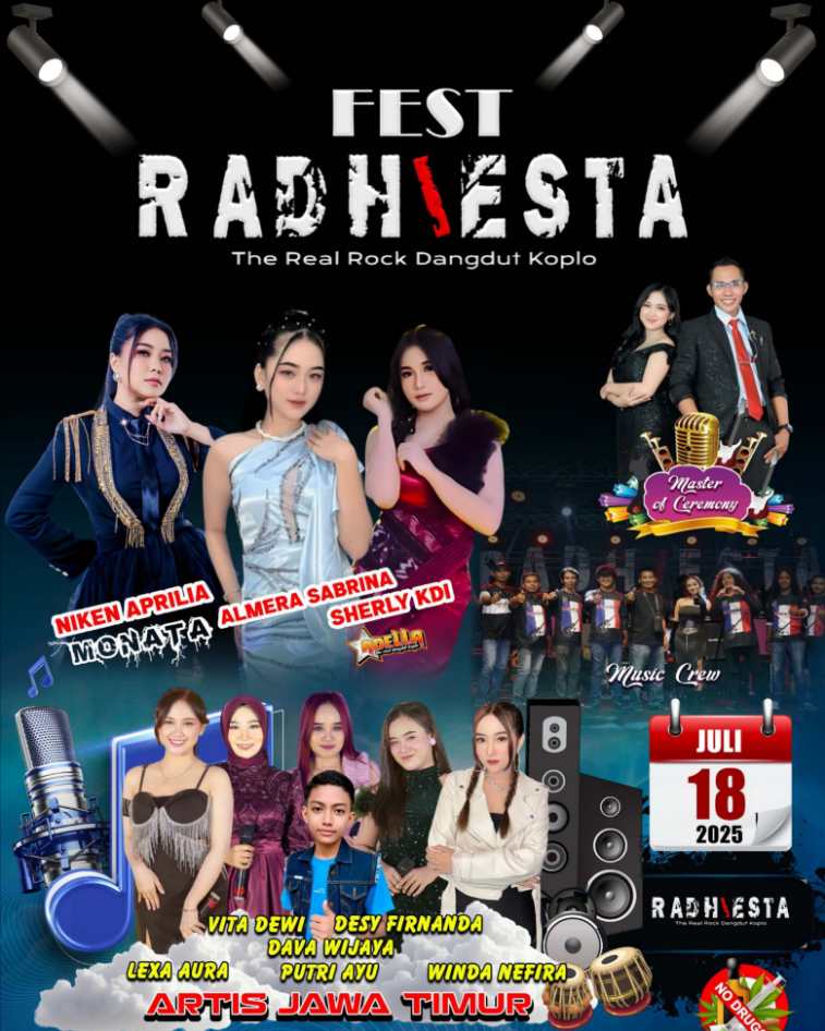 Flyer gelaran musik spektakuler bertajuk 'Fest RadhIesta The Real Rock Dangdut Koplo'. @by_News9.id