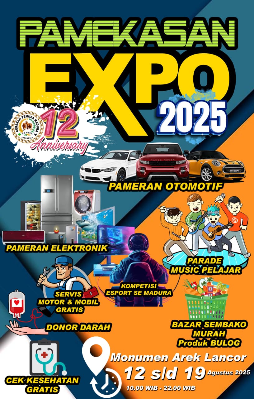 Flyer Pamekasan Expo 2025 pada 12–19 Agustus 2025. @by_News9.id