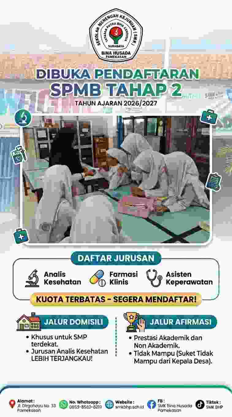 SMK BINA Husada Pamekasan Buka SPMB Tahap 2 Tahun Pelajaran 2026/2027