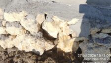 FOTO: Pasangan batu tanpa mortar di sisi luar sebelah barat yang di kelolah P3A Plakaran Hijau Senin, (27/7). @by_News9.id