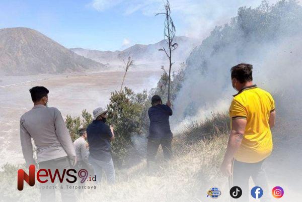 FOTO: Petugas instansi terkait dan jajaran Polres Probolinggo saat memadamkan api. @by_News9.id