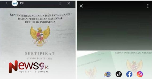 FOTO: Sertifikat hasil program Pendaftaran Tanah Sistematis Lengkap (PTSL). @by_News9.id