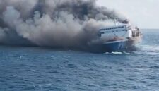 FOTO: KMP Mutiara Santosa 2 yang terbakar di perairan utara Kabupaten Sumenep. @by_News9.id