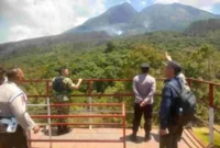 FOTO: Petugas gabungan dari unsur TNI, Polri, Perhutani, BPBD, dan relawan saat melakukan pemantauan. @by_News9.id