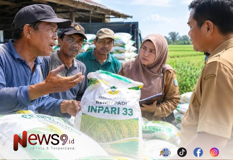 FOTO: (ilustrasi) Penyaluran bantuan benih padi varietas Inpari 33 kepada sejumlah kelompok tani (Poktan) di Kecamatan Ganding, @by_News9.id